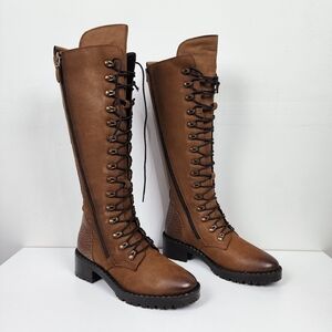 Vintage Foundry Co Brown Lace-Up Knee-High Henrietta Boots, Nwob **damage